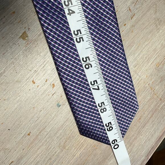 Pronto Uomo 100% Silk Tie Platinum Purple & Blue Check Hand Made 3.5” x 60” - Picture 6 of 7